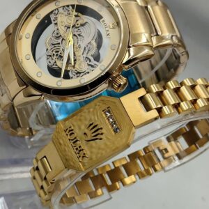 Rolex Squeleton Watch Full Gold & Gourmette